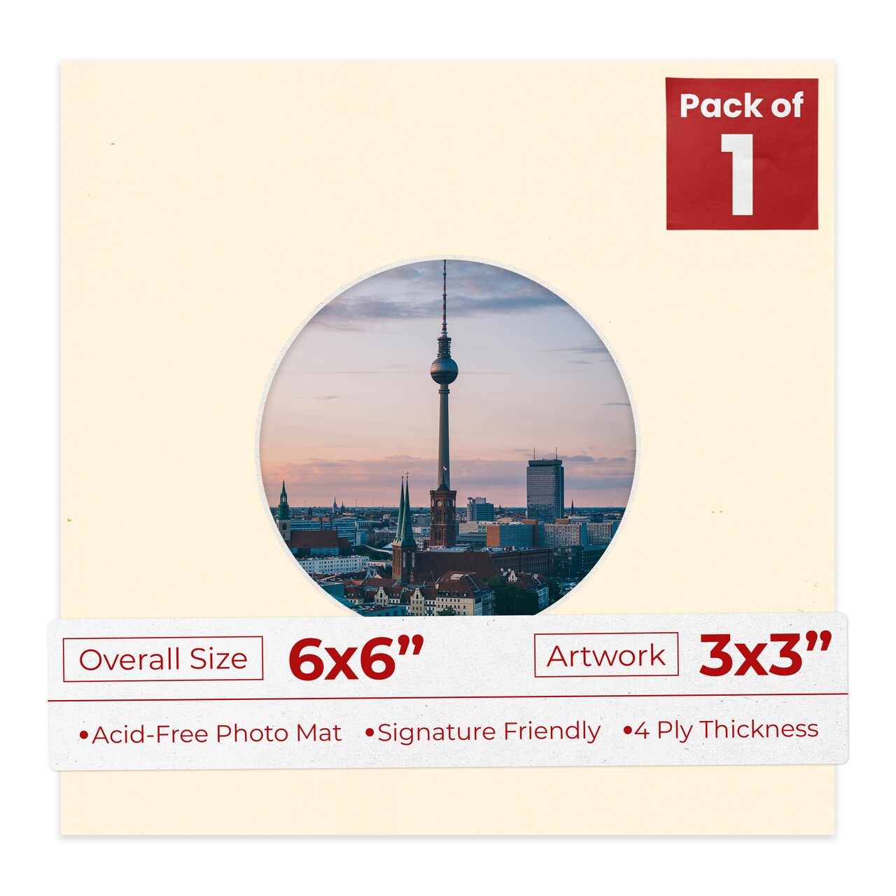 Bamboo Beige Mat Board for 6x6 Frames - Circle Opening for 3x3 Photos